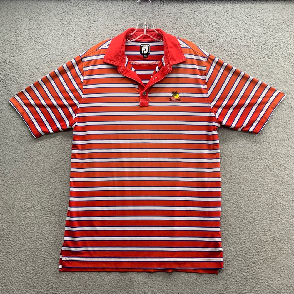 Footjoy Golf Polo Shirt Men’s L Red White Striped Eastwood Performance Stretch